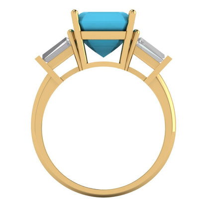 3 cttw Simulated Turquoise Three-Stone Engagement Ring - Solid Gold (Asscher Cut,8.0mm)