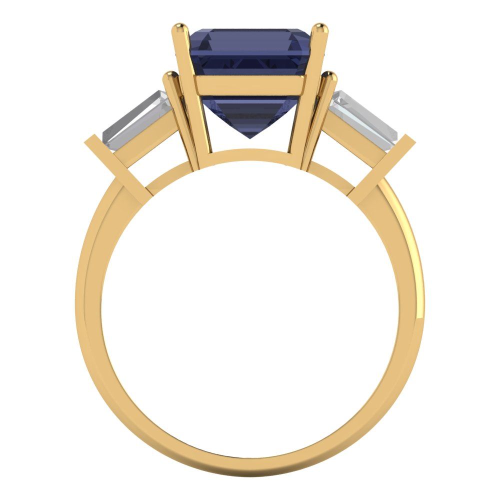 3 cttw Simulated Blue Sapphire Three-Stone Engagement Ring - Solid Gold (Asscher Cut,8.0mm)