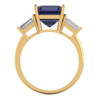 3 cttw Simulated Blue Sapphire Three-Stone Engagement Ring - Solid Gold (Asscher Cut,8.0mm)