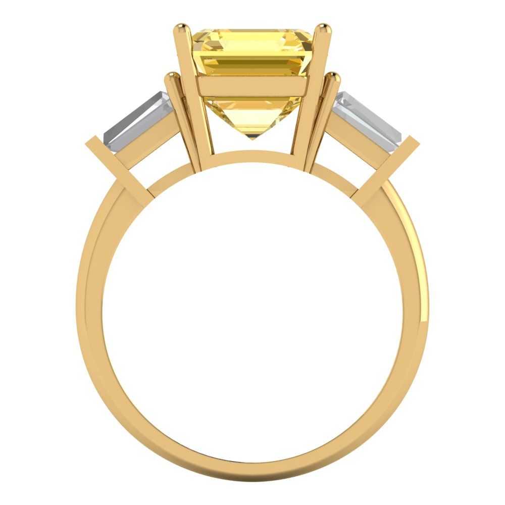 3 cttw Natural Citrine Three-Stone Engagement Ring - Solid Yellow Gold (VVS1, Asscher Cut,8.0mm)