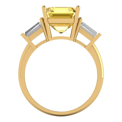 3 cttw Natural Citrine Three-Stone Engagement Ring - Solid Yellow Gold (VVS1, Asscher Cut,8.0mm)