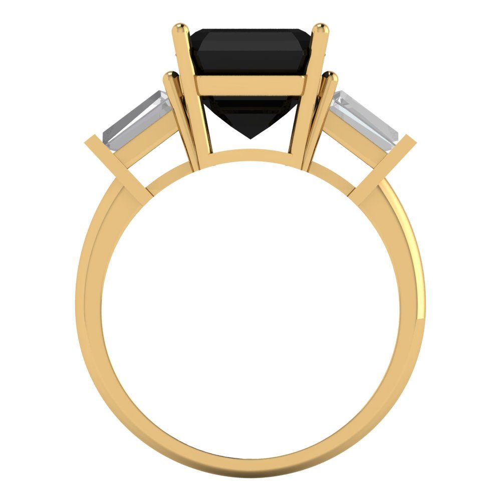 3 cttw Natural Onyx Three-Stone Engagement Ring - Solid Gold (Asscher Cut,8.0mm)