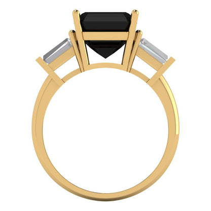 3 cttw Natural Onyx Three-Stone Engagement Ring - Solid Gold (Asscher Cut,8.0mm)