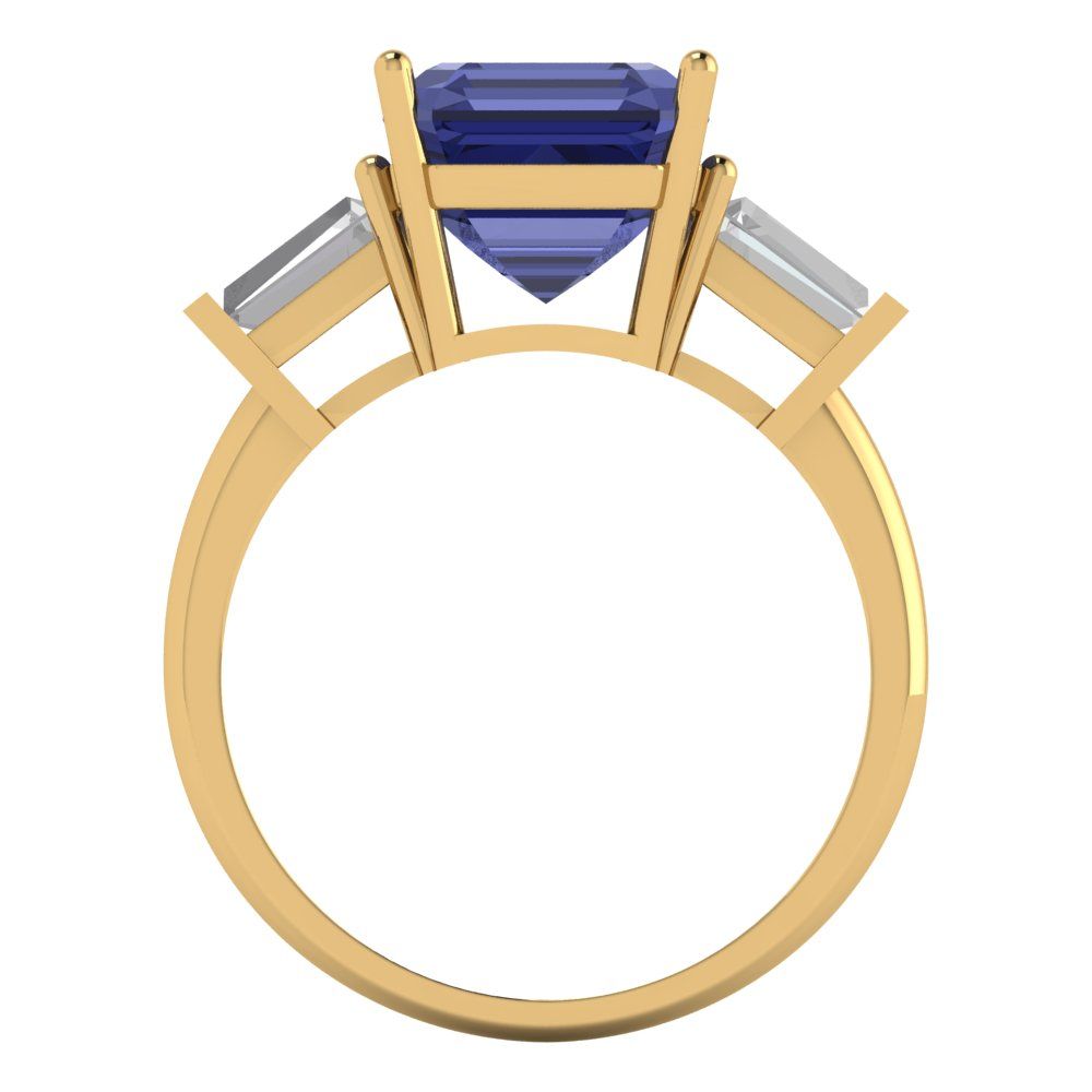 3 cttw Simulated Tanzanite Three-Stone Engagement Ring - Solid Gold (Asscher Cut,8.0mm)
