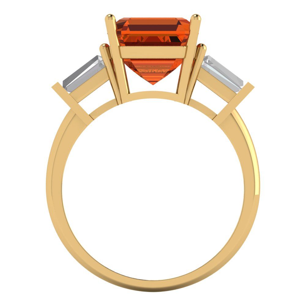 3 cttw Simulated Ruby Three-Stone Engagement Ring - Solid Yellow Gold (VVS1, Asscher Cut,8.0mm)