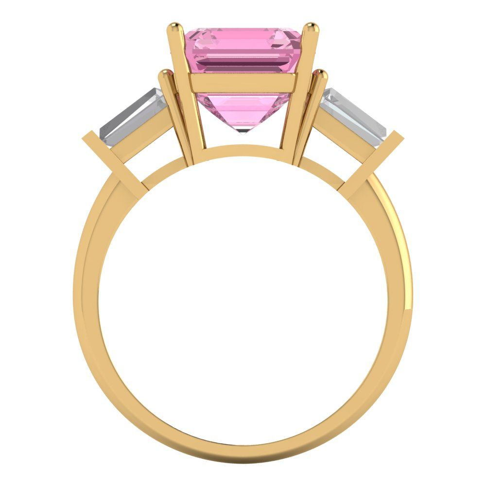 3 cttw Zirconia Simulated Pink Diamond Three-Stone Engagement Ring - Solid Gold (VVS1, Asscher Cut,8.0mm)