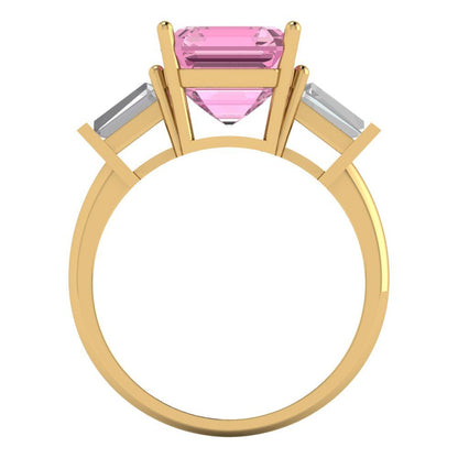 3 cttw Zirconia Simulated Pink Diamond Three-Stone Engagement Ring - Solid Gold (VVS1, Asscher Cut,8.0mm)