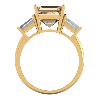 3 cttw Yellow Moissanite Three-Stone Engagement Ring - Solid Gold (Asscher Cut,8.0mm)