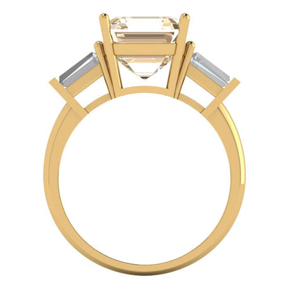 3 cttw Natural Morganite Three-Stone Engagement Ring - Solid Gold (Asscher Cut,8.0mm)