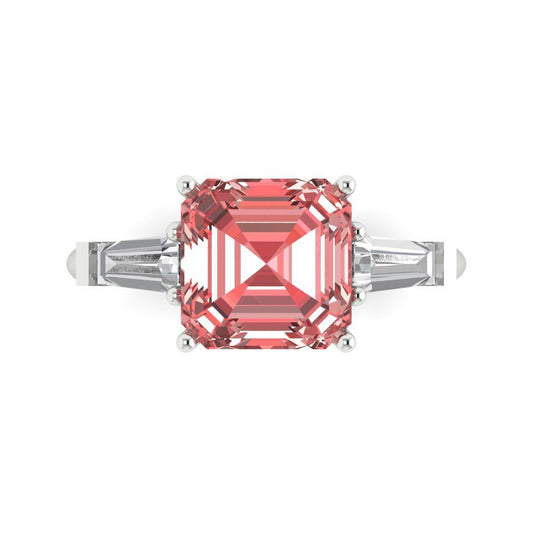 3 cttw Natural Garnet Three-Stone Engagement Ring - Solid White Gold (VVS1, Asscher Cut,8.0mm)