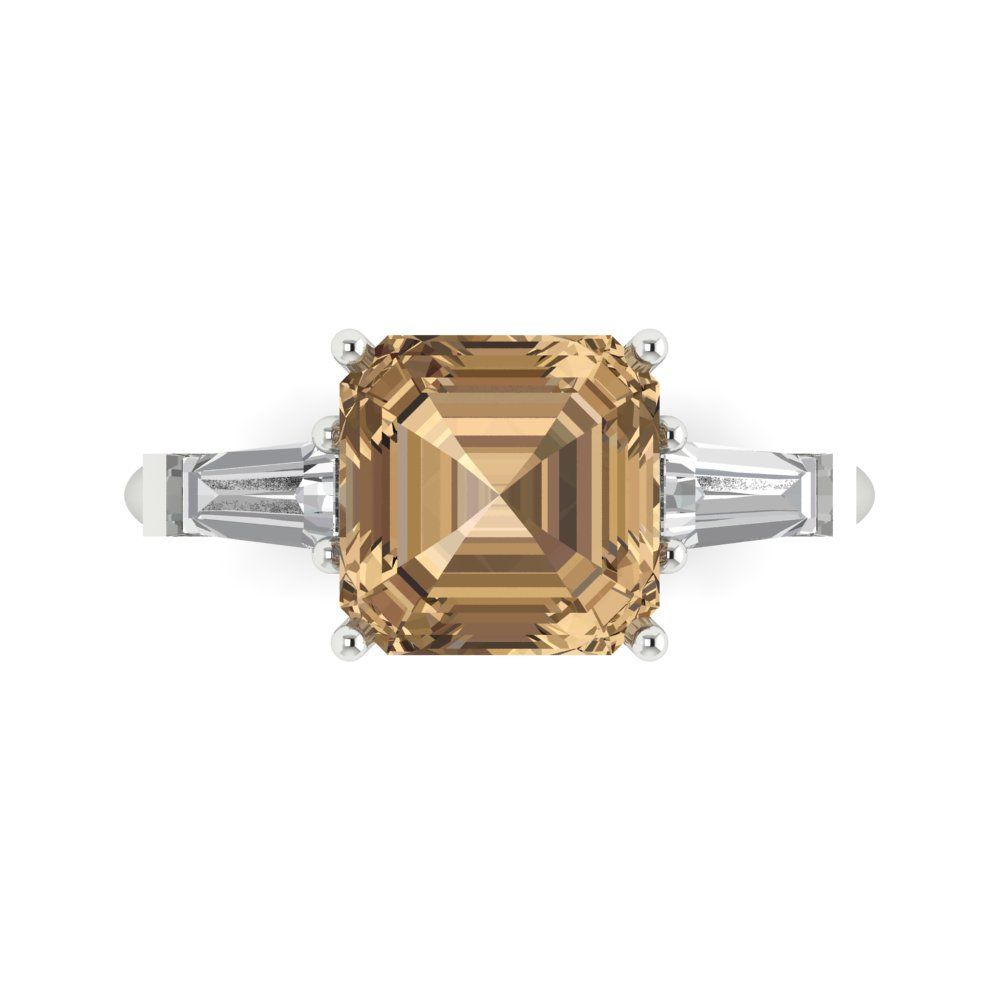 3 cttw Zirconia Simulated Champagne Diamond Three-Stone Engagement Ring - Solid Gold (VVS1, Asscher Cut,8.0mm)