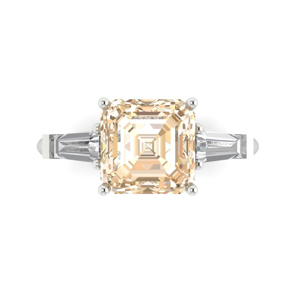 3 cttw Natural Morganite Three-Stone Engagement Ring - Solid Gold (Asscher Cut,8.0mm)
