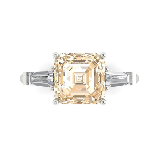 3 cttw Natural Morganite Three-Stone Engagement Ring - Solid White Gold (VVS1, Asscher Cut,8.0mm)