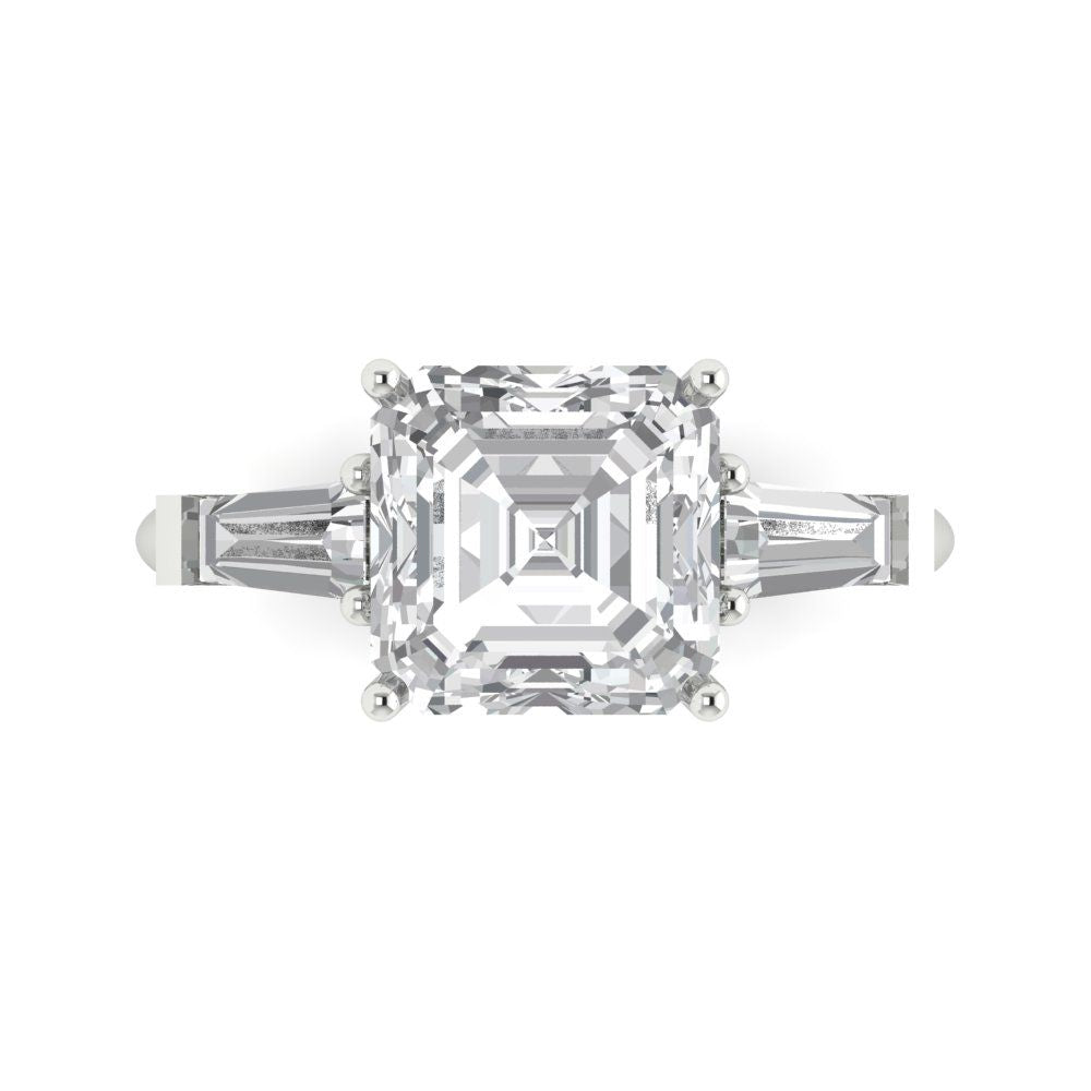 3 cttw White Sapphire Three-Stone Engagement Ring - Solid Gold (Asscher Cut,8.0mm)