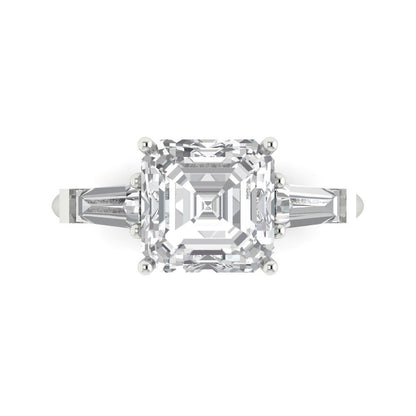 3 cttw White Sapphire Three-Stone Engagement Ring - Solid Gold (Asscher Cut,8.0mm)