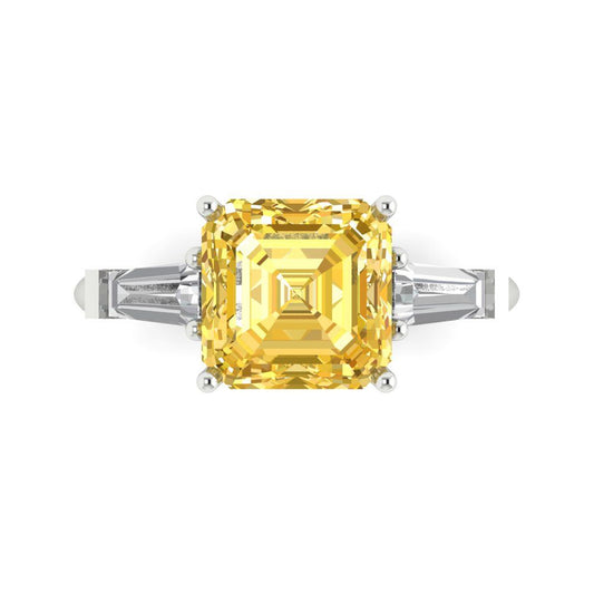 3 cttw Natural Citrine Three-Stone Engagement Ring - Solid White Gold (VVS1, Asscher Cut,8.0mm)