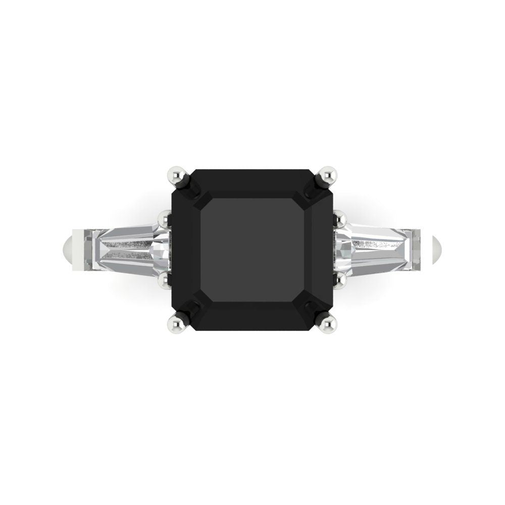 3 cttw Natural Onyx Three-Stone Engagement Ring - Solid Gold (Asscher Cut,8.0mm)