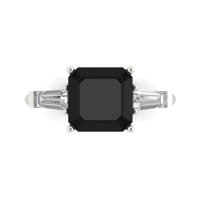 3 cttw Natural Onyx Three-Stone Engagement Ring - Solid Gold (Asscher Cut,8.0mm)