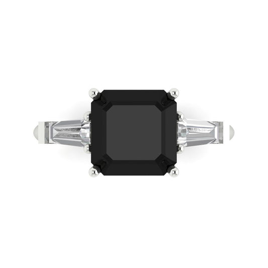 3 cttw Natural Onyx Three-Stone Engagement Ring - Solid White Gold (VVS1, Asscher Cut,8.0mm)