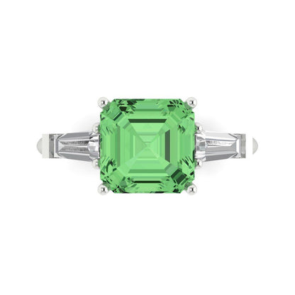 3 cttw Zirconia Simulated Green Diamond Three-Stone Engagement Ring - Solid Gold (VVS1, Asscher Cut,8.0mm)