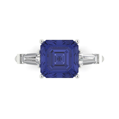 3 cttw Simulated Tanzanite Three-Stone Engagement Ring - Solid Gold (Asscher Cut,8.0mm)