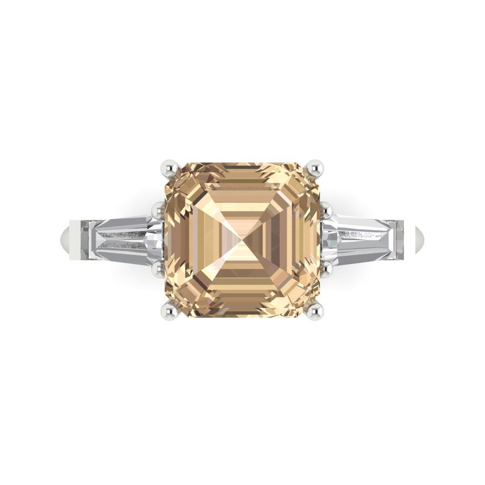 3 cttw Yellow Moissanite Three-Stone Engagement Ring - Solid Gold (Asscher Cut,8.0mm)