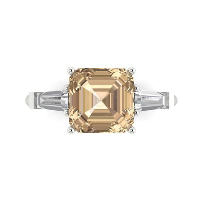 3 cttw Yellow Moissanite Three-Stone Engagement Ring - Solid Gold (Asscher Cut,8.0mm)