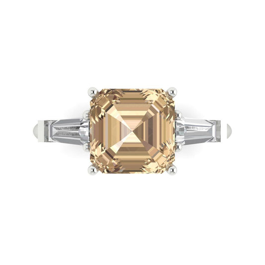 3 cttw Yellow Moissanite Three-Stone Engagement Ring - Solid White Gold (VVS1, Asscher Cut,8.0mm)