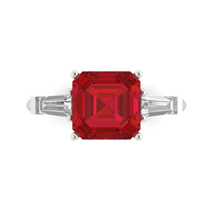 3 cttw Simulated Pink Tourmaline Three-Stone Engagement Ring - Solid Gold (Asscher Cut,8.0mm)