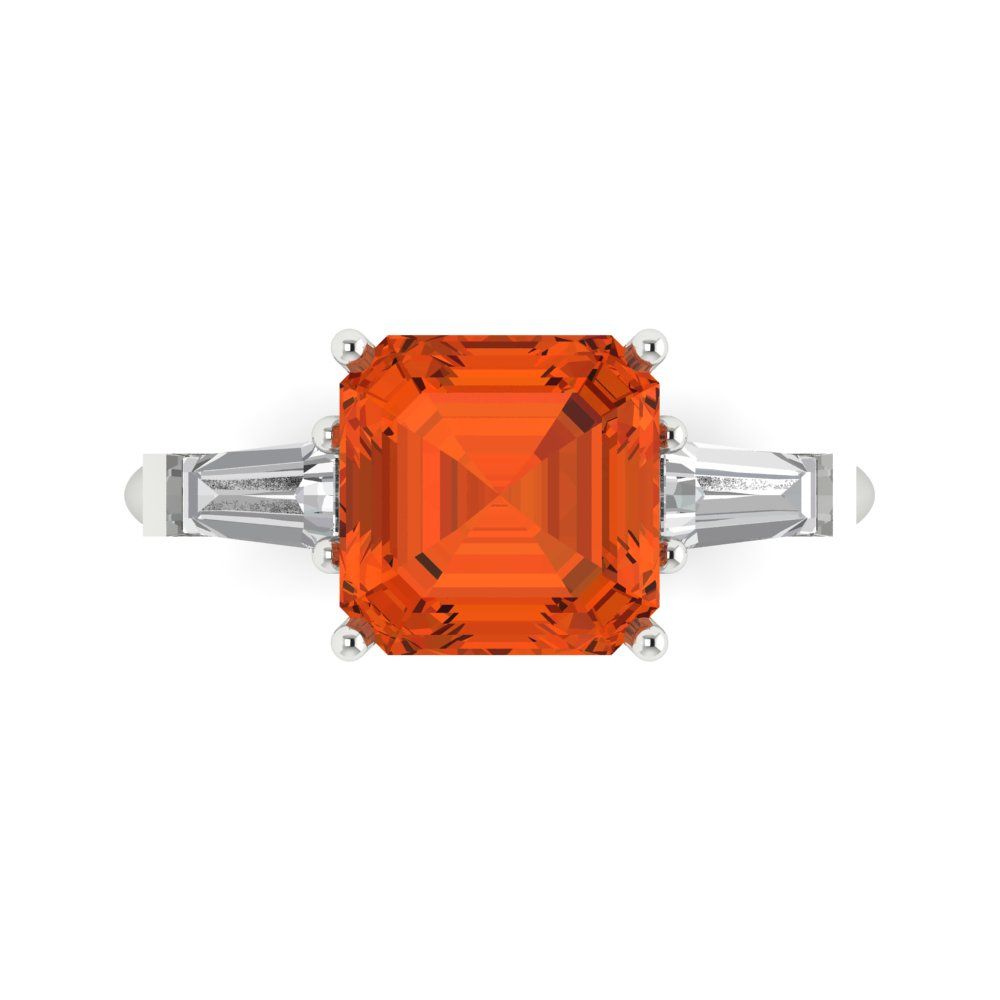 3 cttw Zirconia Simulated Red Diamond Three-Stone Engagement Ring - Solid Gold (VVS1, Asscher Cut,8.0mm)