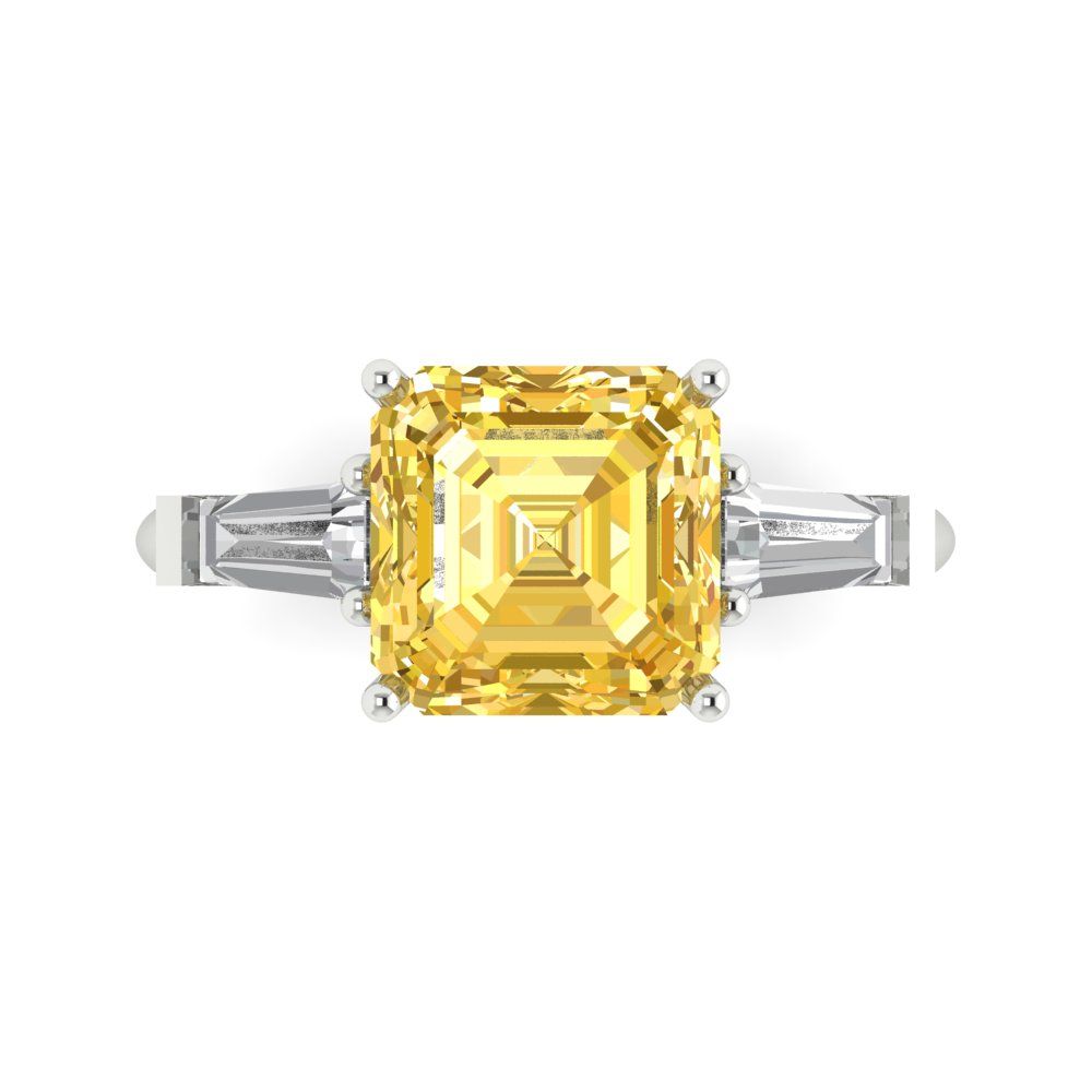 3 cttw Zirconia Simulated Yellow Diamond Three-Stone Engagement Ring - Solid Gold (VVS1, Asscher Cut,8.0mm)