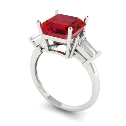 3 cttw Simulated Pink Tourmaline Three-Stone Engagement Ring - Solid Gold (Asscher Cut,8.0mm)