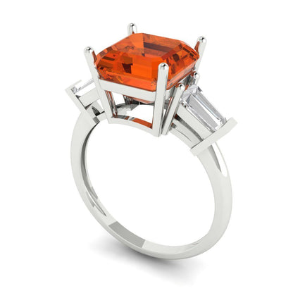 3 cttw Zirconia Simulated Red Diamond Three-Stone Engagement Ring - Solid Gold (VVS1, Asscher Cut,8.0mm)