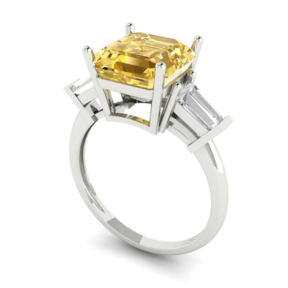3 cttw Zirconia Simulated Yellow Diamond Three-Stone Engagement Ring - Solid Gold (VVS1, Asscher Cut,8.0mm)