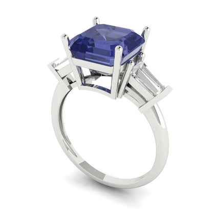 3 cttw Simulated Tanzanite Three-Stone Engagement Ring - Solid Gold (Asscher Cut,8.0mm)