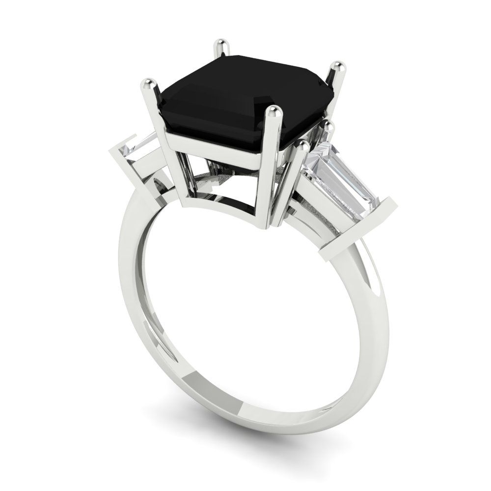 3 cttw Natural Onyx Three-Stone Engagement Ring - Solid Gold (Asscher Cut,8.0mm)