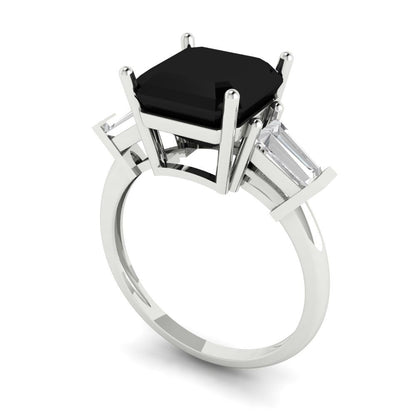 3 cttw Natural Onyx Three-Stone Engagement Ring - Solid Gold (Asscher Cut,8.0mm)