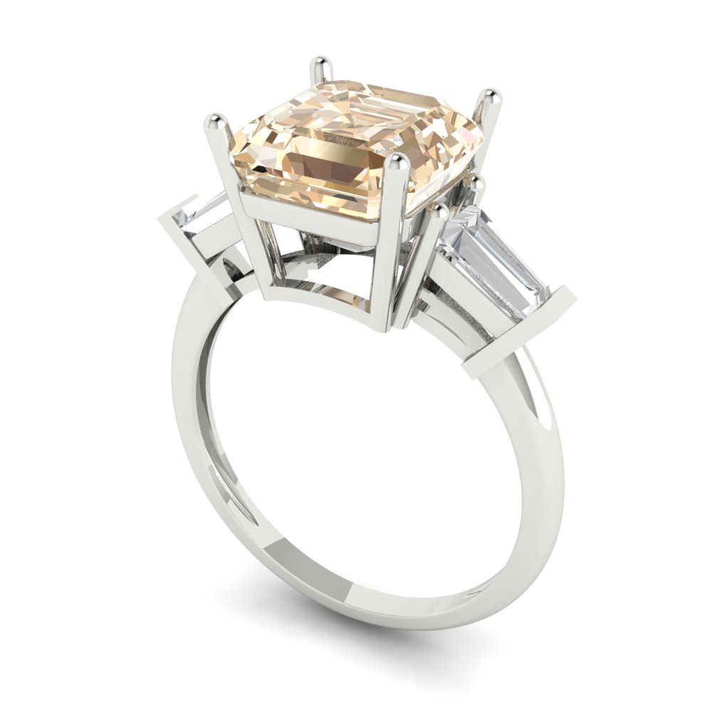 3 cttw Natural Morganite Three-Stone Engagement Ring - Solid Gold (Asscher Cut,8.0mm)
