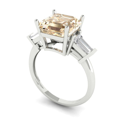 3 cttw Natural Morganite Three-Stone Engagement Ring - Solid Gold (Asscher Cut,8.0mm)