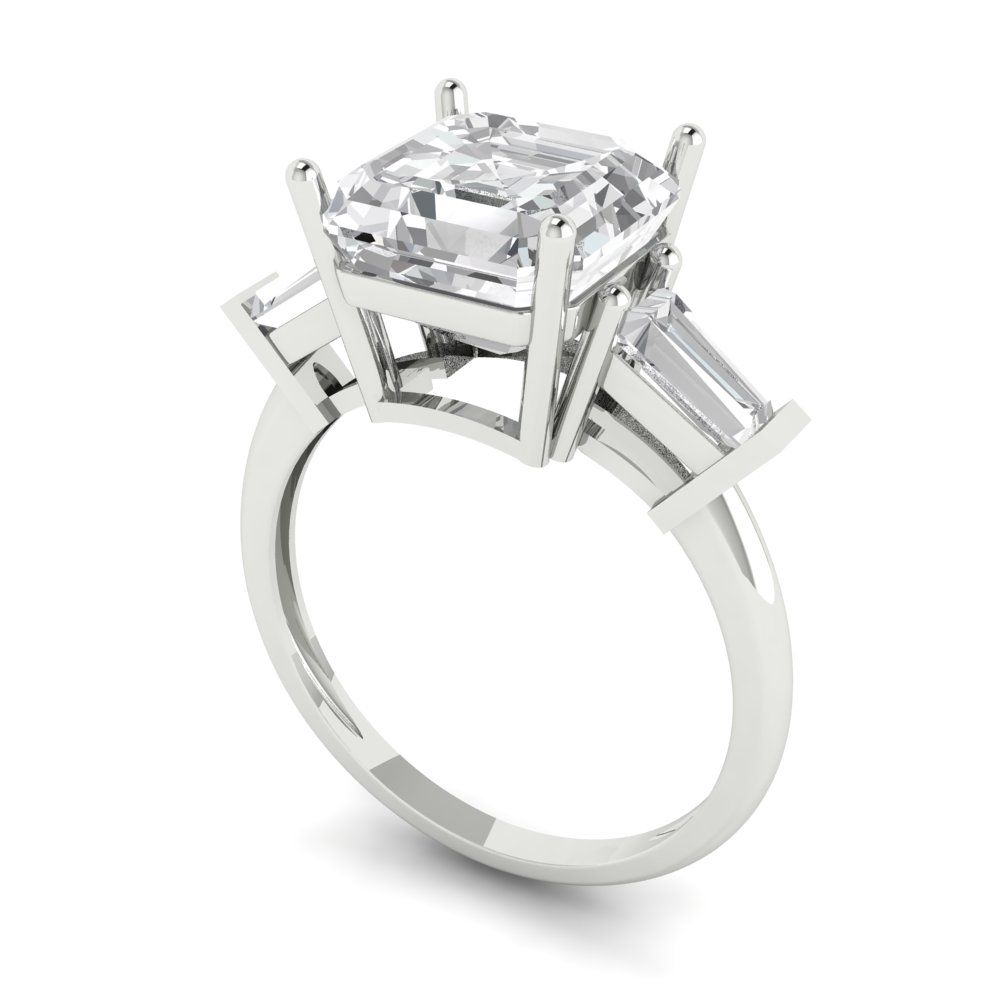 3 cttw White Sapphire Three-Stone Engagement Ring - Solid Gold (Asscher Cut,8.0mm)