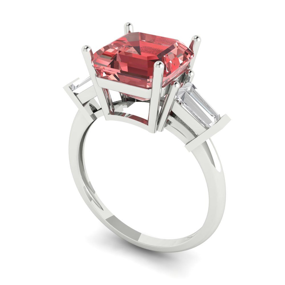 3 cttw Natural Garnet Three-Stone Engagement Ring - Solid Gold (Asscher Cut,8.0mm)