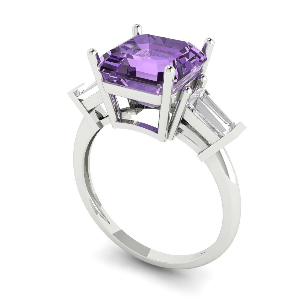 3 cttw Simulated Alexandrite Three-Stone Engagement Ring - Solid Gold (Asscher Cut,8.0mm)