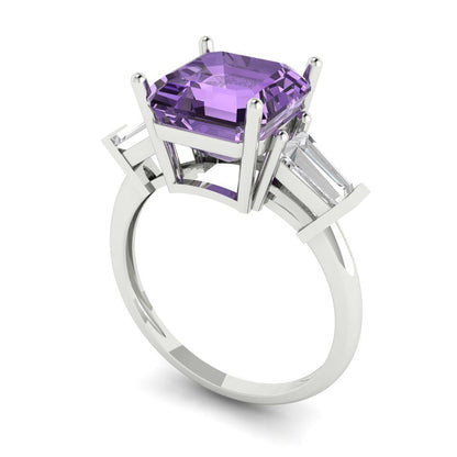 3 cttw Simulated Alexandrite Three-Stone Engagement Ring - Solid Gold (Asscher Cut,8.0mm)
