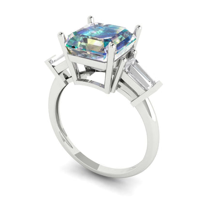 3 cttw Blue Moissanite Three-Stone Engagement Ring - Solid Gold (Asscher Cut,8.0mm)