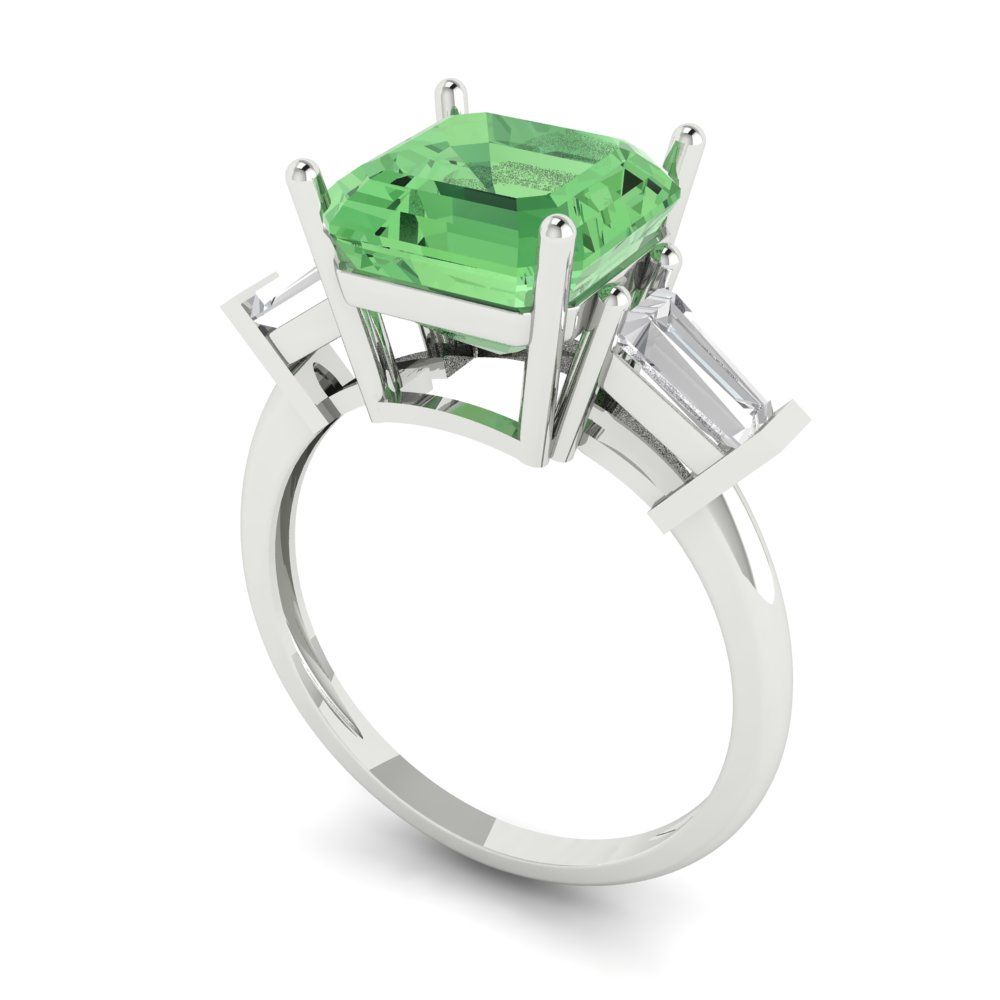 3 cttw Zirconia Simulated Green Diamond Three-Stone Engagement Ring - Solid Gold (VVS1, Asscher Cut,8.0mm)