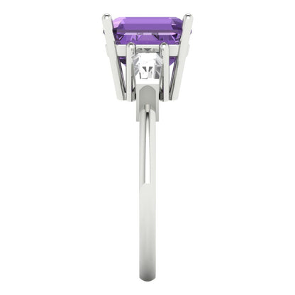 3 cttw Simulated Alexandrite Three-Stone Engagement Ring - Solid Gold (Asscher Cut,8.0mm)