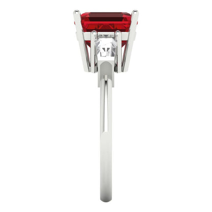 3 cttw Simulated Pink Tourmaline Three-Stone Engagement Ring - Solid Gold (Asscher Cut,8.0mm)