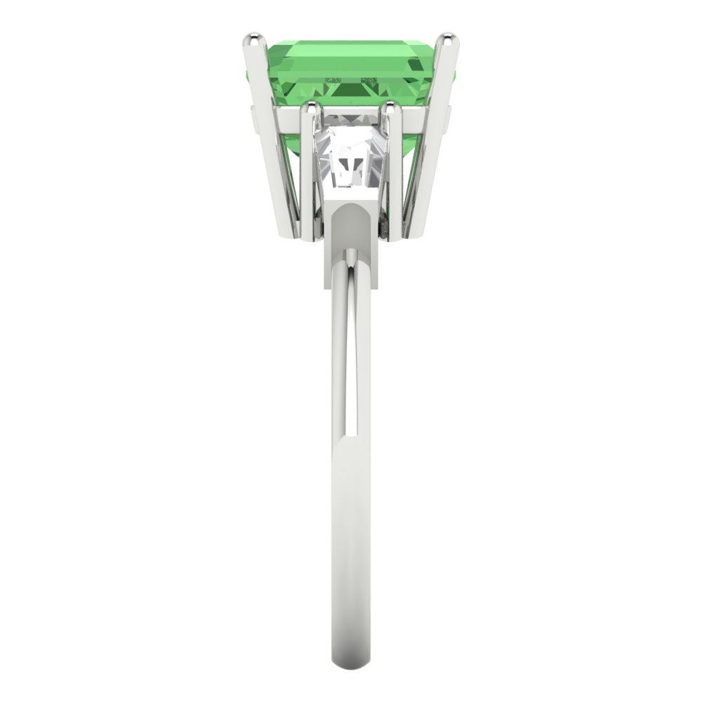 3 cttw Zirconia Simulated Green Diamond Three-Stone Engagement Ring - Solid Gold (VVS1, Asscher Cut,8.0mm)