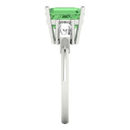 3 cttw Zirconia Simulated Green Diamond Three-Stone Engagement Ring - Solid Gold (VVS1, Asscher Cut,8.0mm)