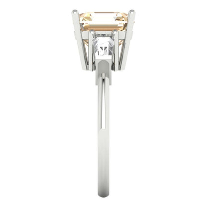 3 cttw Natural Morganite Three-Stone Engagement Ring - Solid Gold (Asscher Cut,8.0mm)